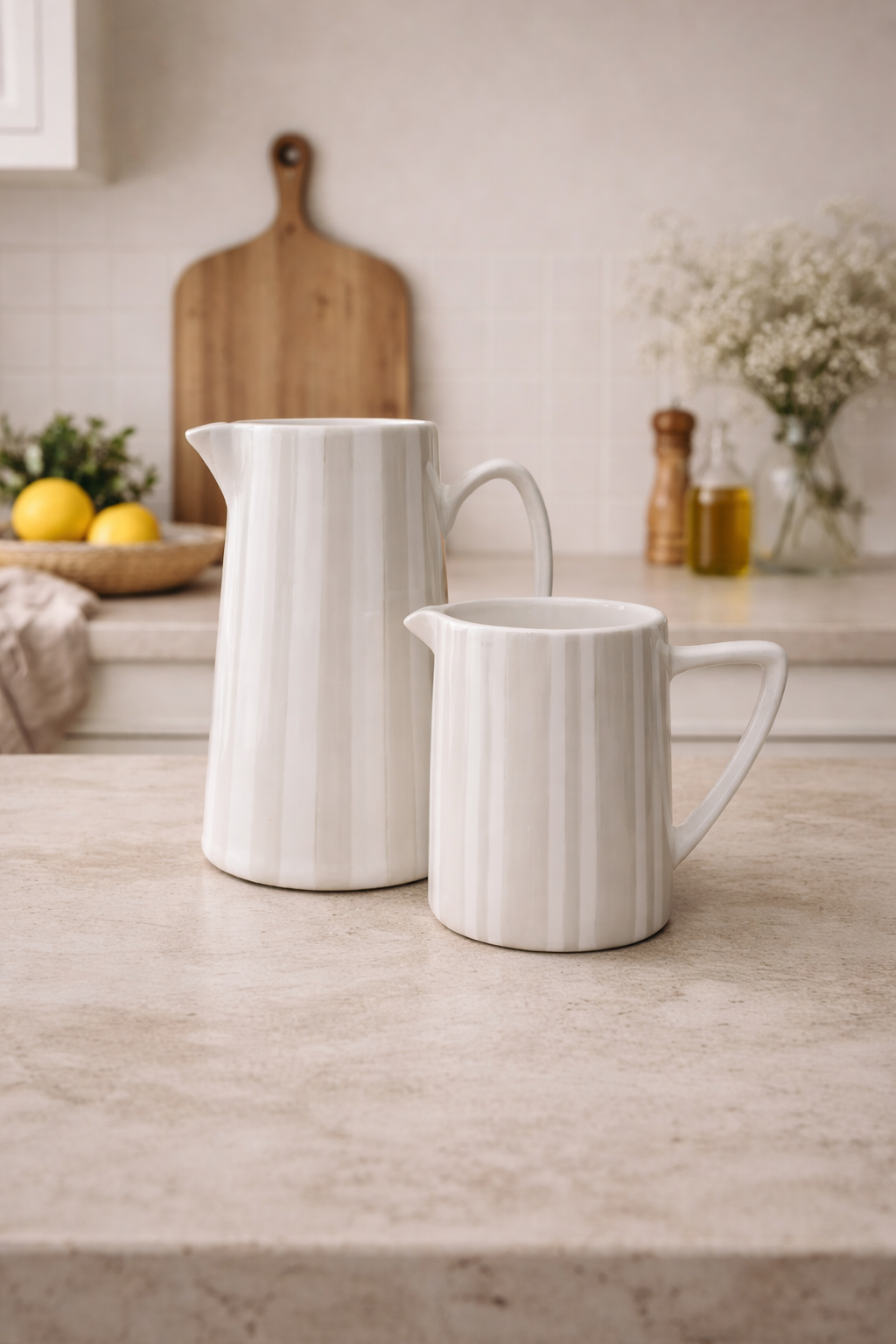 Small Neutral Striped Pitcher
