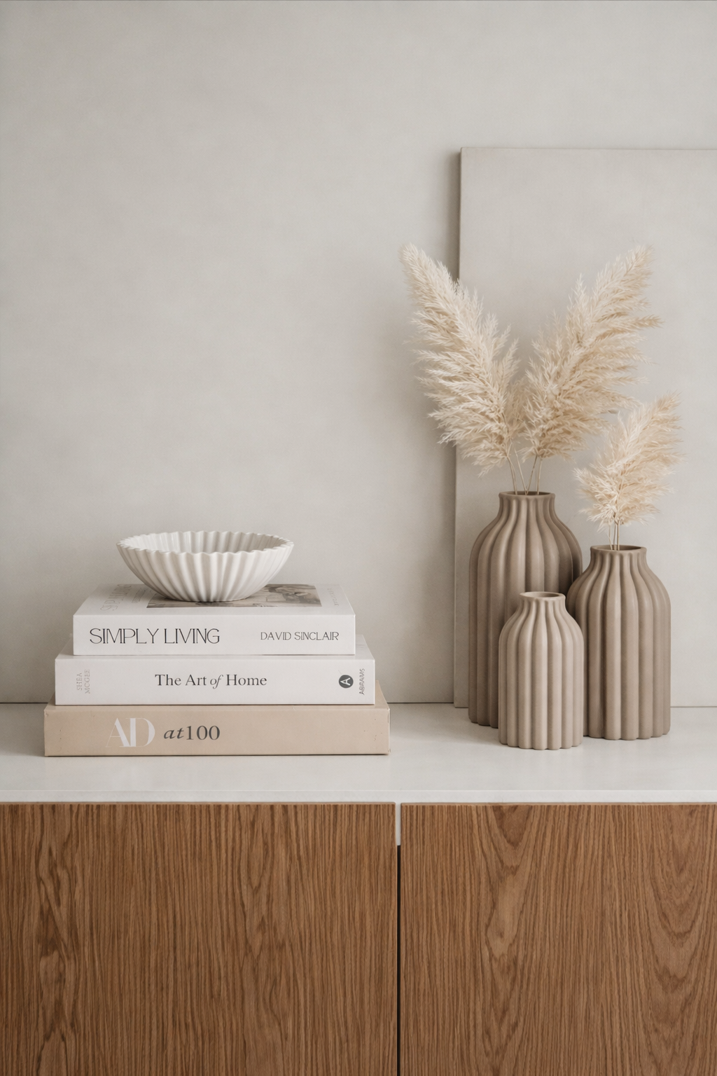 Trio Muted White Ribbed Column Vase