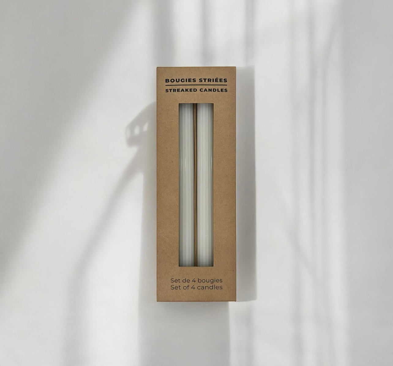 White Ribbed Column Candles - Pack of 4