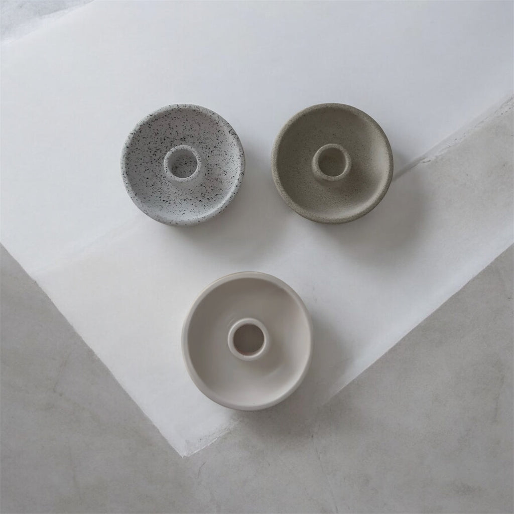 White Round Ceramic Candle Base