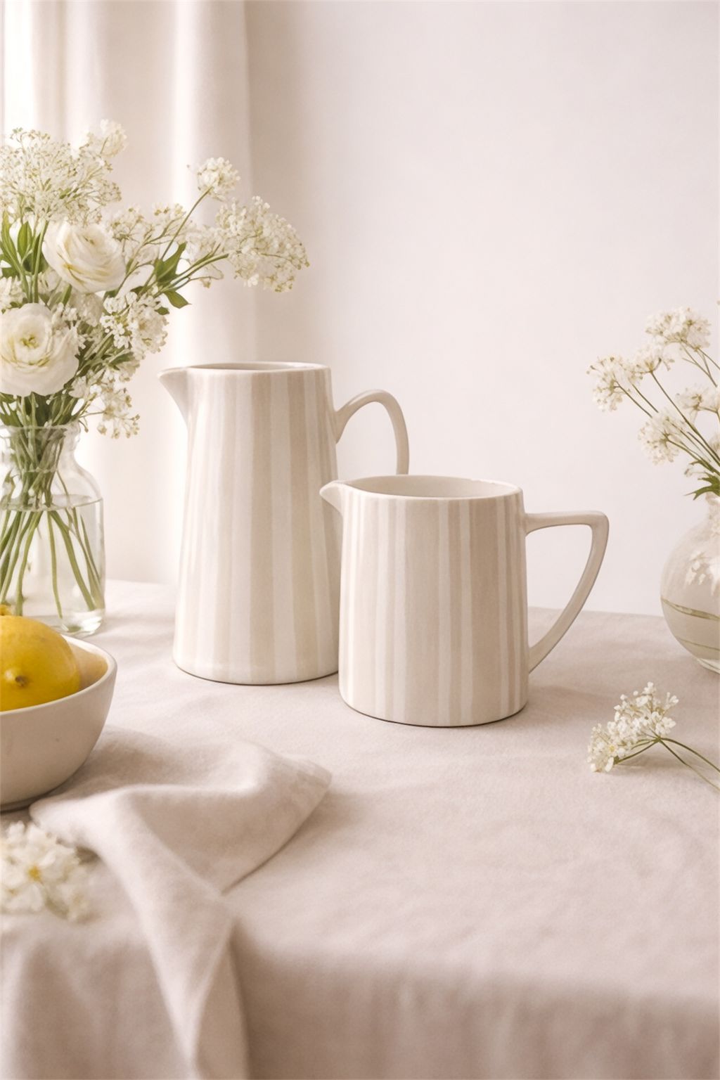 Small Neutral Striped Pitcher